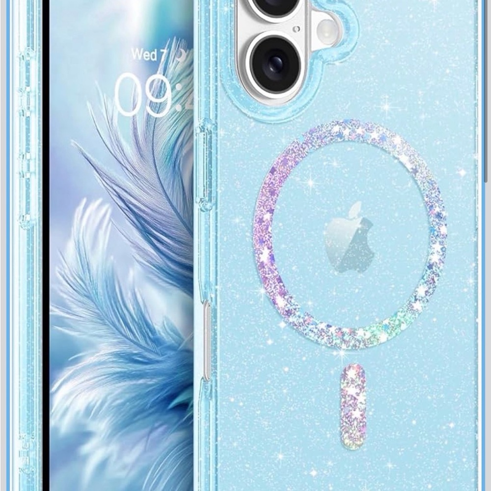 Glitter Blue Phone Case for iPhone 16 Plus. 6,7 pulgadas.